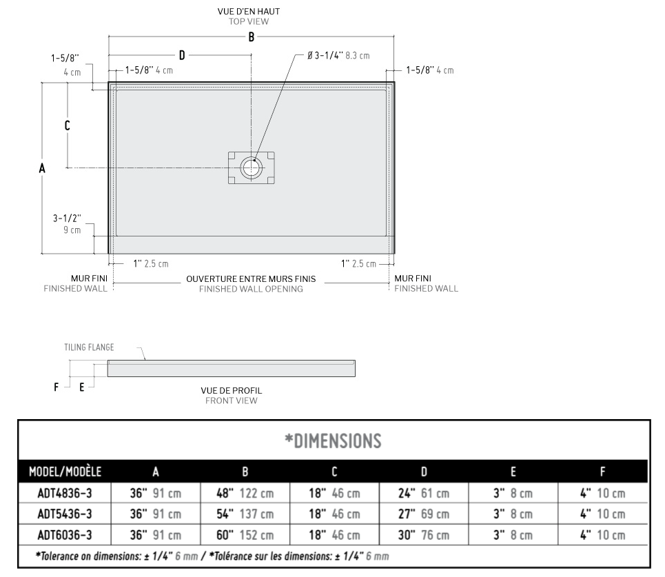 Fleurco In-Line Shower Base With Concealed Centre Drain With 3 ...